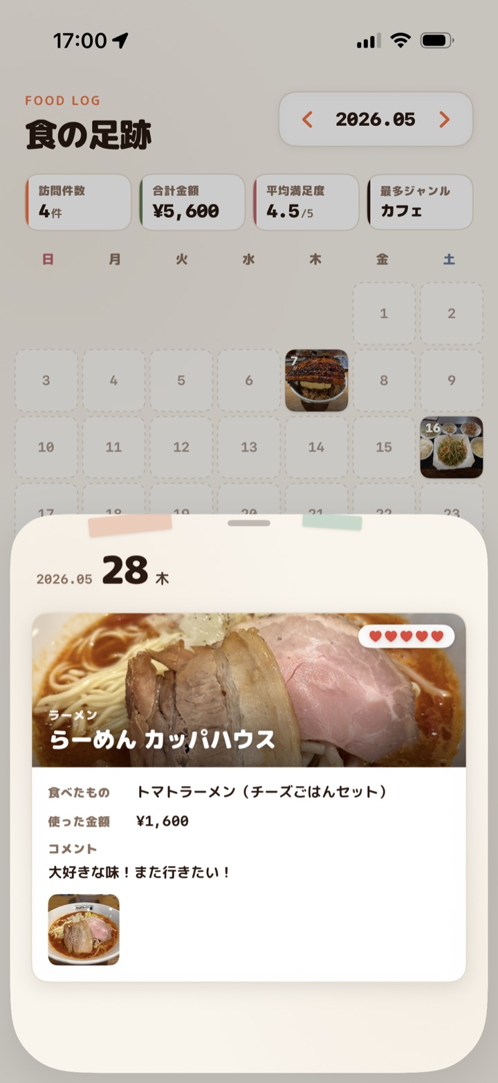 1食ごとの思い出（食ログ詳細）